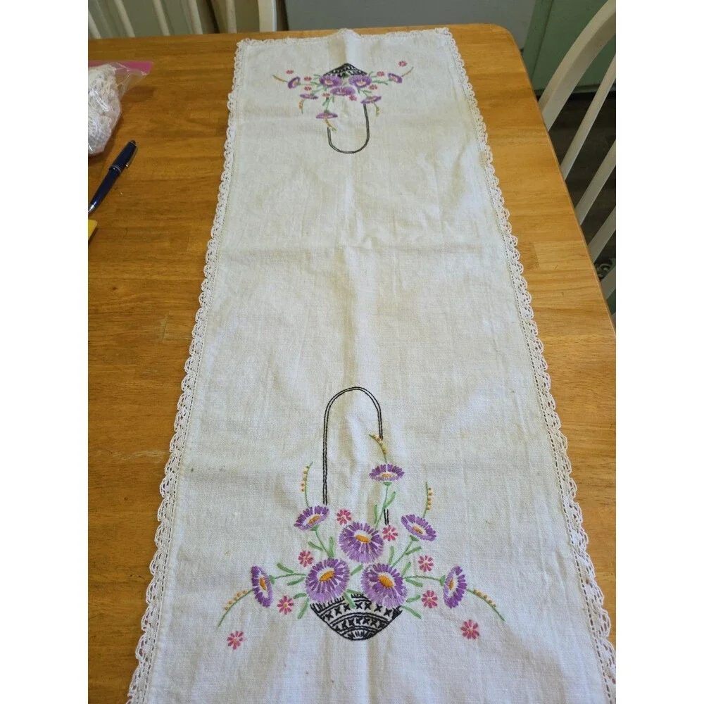 embroided vintage table runner 34